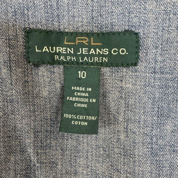 Lauren Ralph Lauren Cotton Denim Triple Ruffle Hem True  Wrap Midi Dress Size 10 - Picture 11 of 14